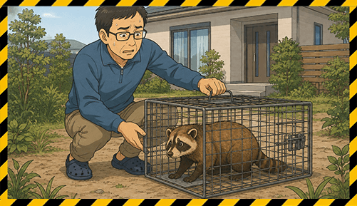 害獣を勝手に捕まえようとしている人のイラスト