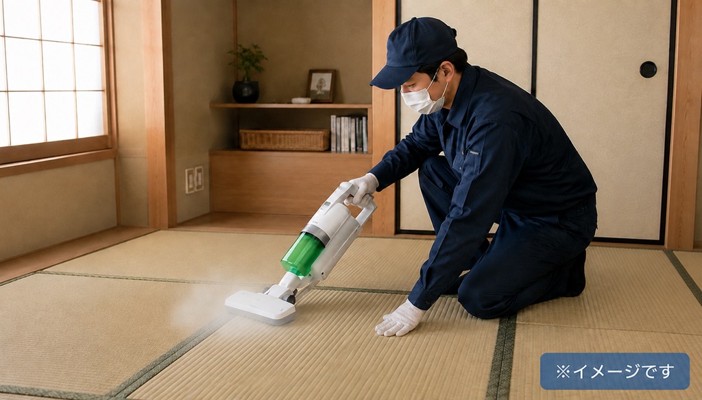 和室の畳ダニ駆除と防除施工の作業イメージ